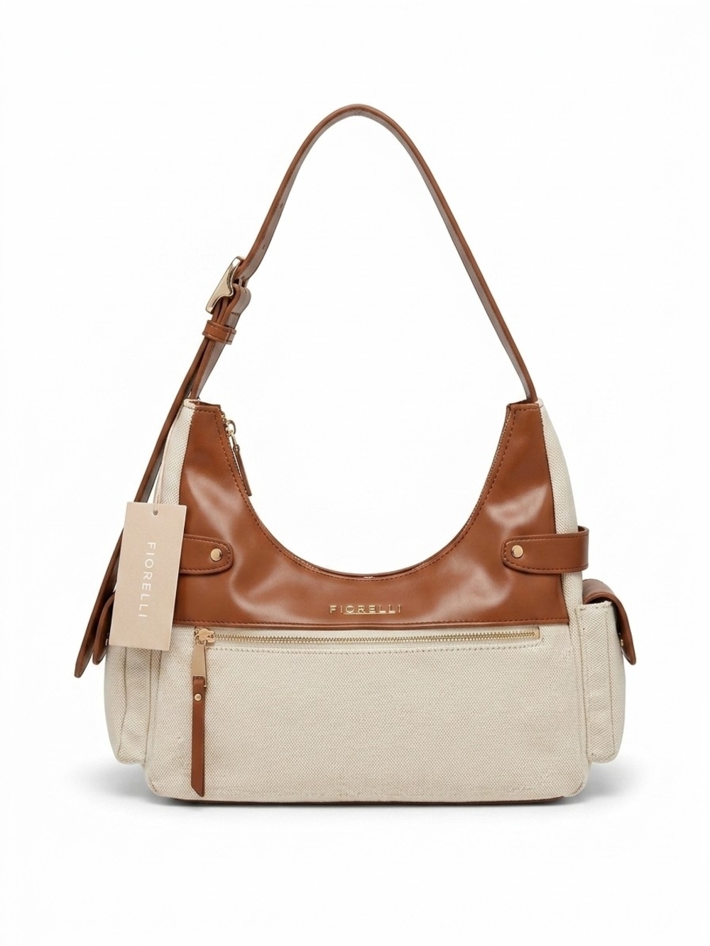 Fiorelli Tan & Cream Shoulder Bag with Front Zip Pocket